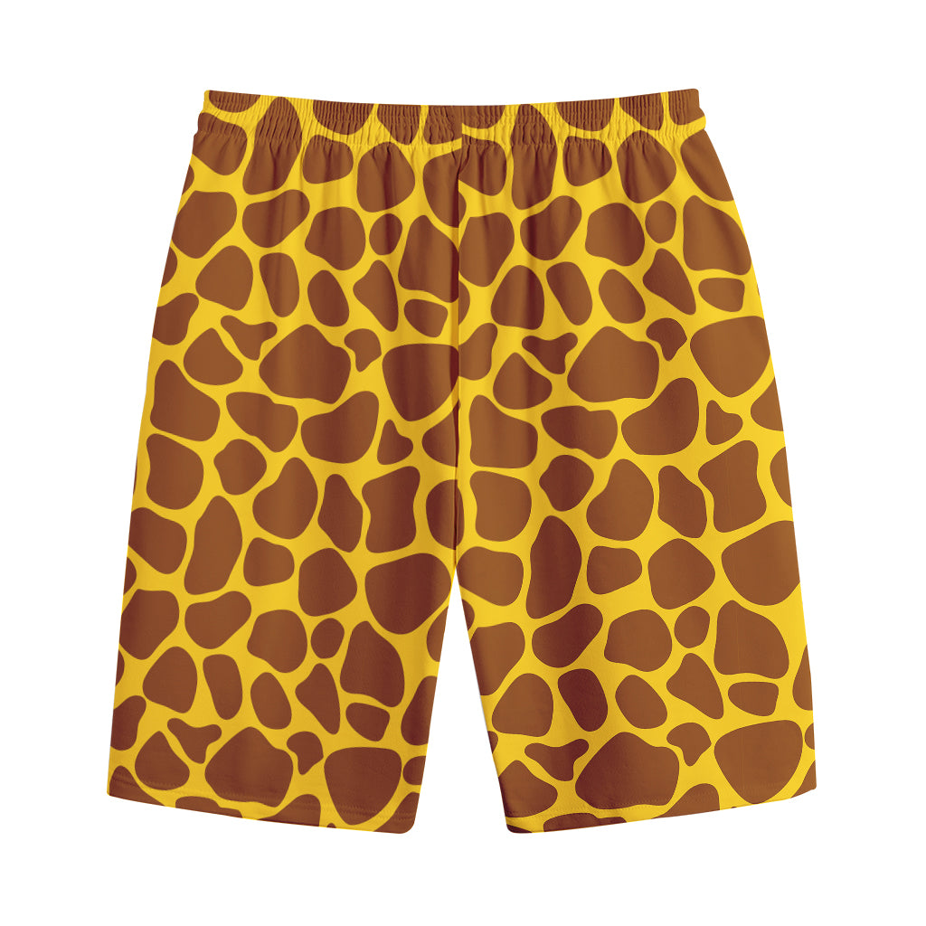 Yellow Brown Giraffe Pattern Print Cotton Shorts