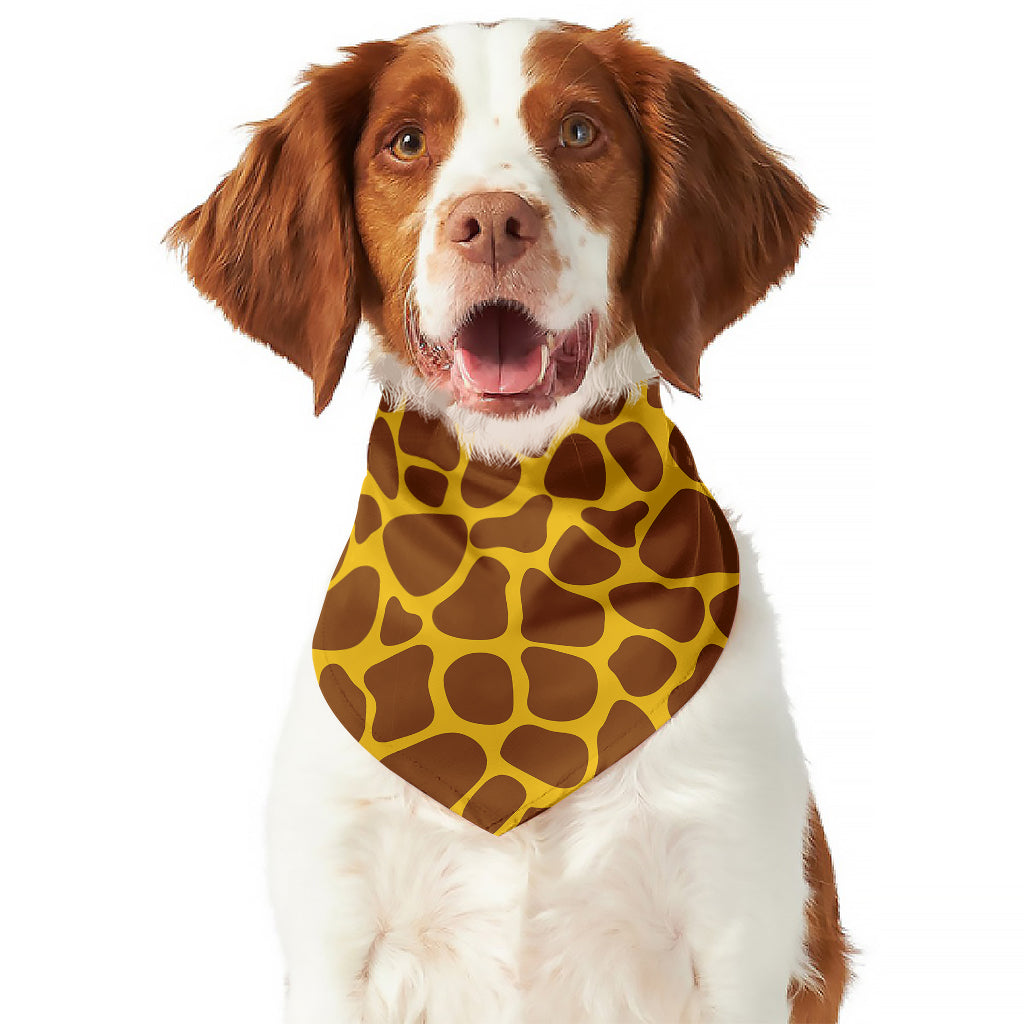 Yellow Brown Giraffe Pattern Print Dog Bandana