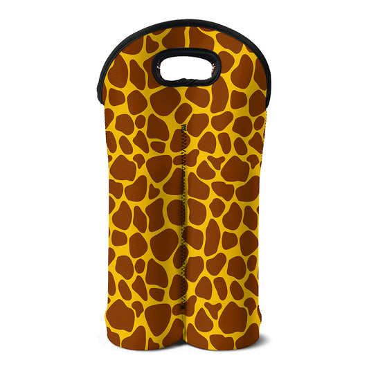 Yellow Brown Giraffe Pattern Print Double Neoprene Wine Tote