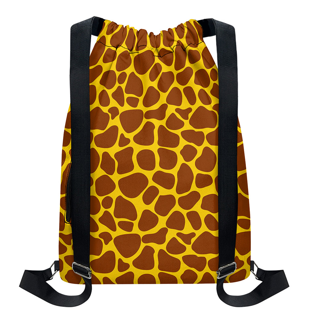 Yellow Brown Giraffe Pattern Print Drawstring Backpack