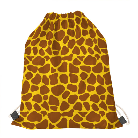 Yellow Brown Giraffe Pattern Print Drawstring Bag