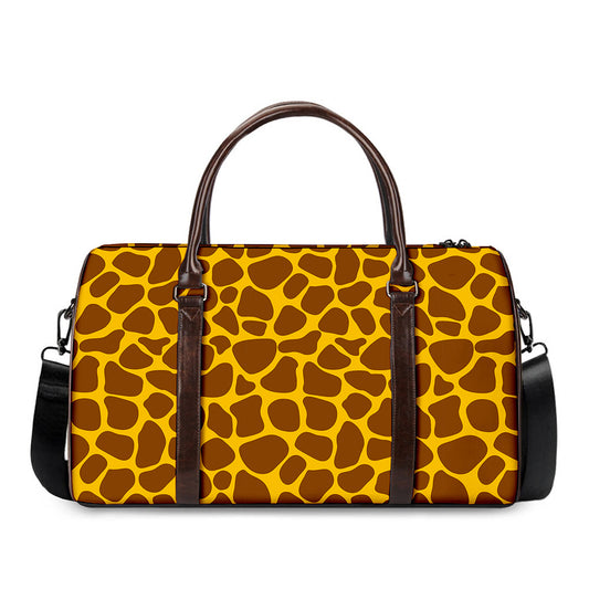 Yellow Brown Giraffe Pattern Print Duffle Bag