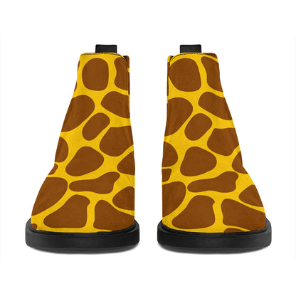 Yellow Brown Giraffe Pattern Print Flat Ankle Boots
