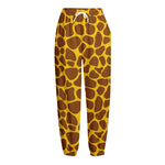 Yellow Brown Giraffe Pattern Print Fleece Lined Knit Pants