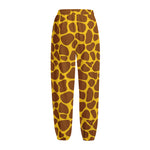 Yellow Brown Giraffe Pattern Print Fleece Lined Knit Pants