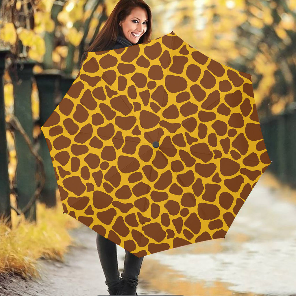 Yellow Brown Giraffe Pattern Print Foldable Umbrella