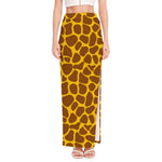 Yellow Brown Giraffe Pattern Print High Slit Maxi Skirt