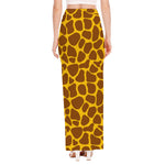 Yellow Brown Giraffe Pattern Print High Slit Maxi Skirt