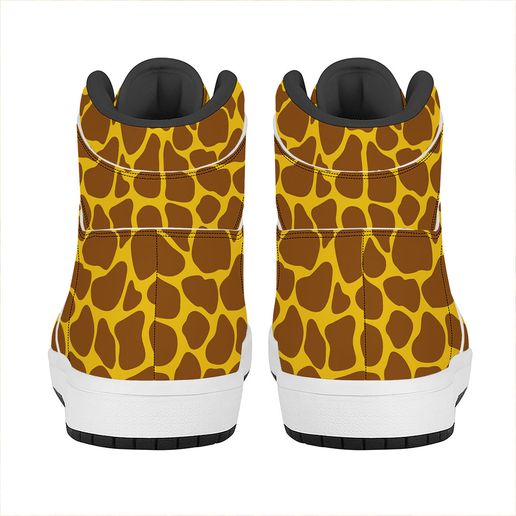 Yellow Brown Giraffe Pattern Print High Top Leather Sneakers