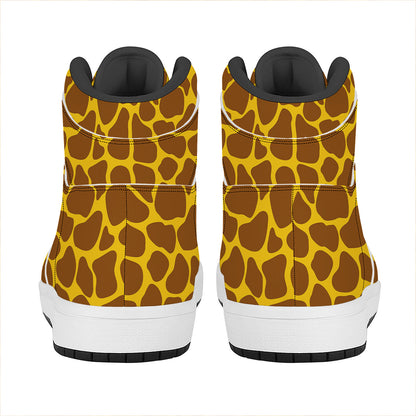 Yellow Brown Giraffe Pattern Print High Top Leather Sneakers