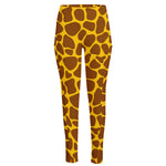 Yellow Brown Giraffe Pattern Print High-Waisted Pocket Leggings