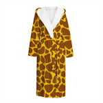 Yellow Brown Giraffe Pattern Print Hooded Bathrobe