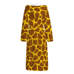 Yellow Brown Giraffe Pattern Print Hooded Bathrobe