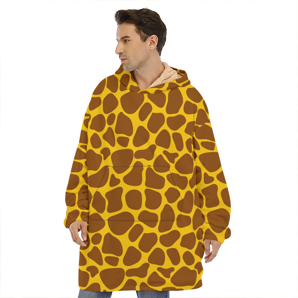 Yellow Brown Giraffe Pattern Print Hoodie Blanket