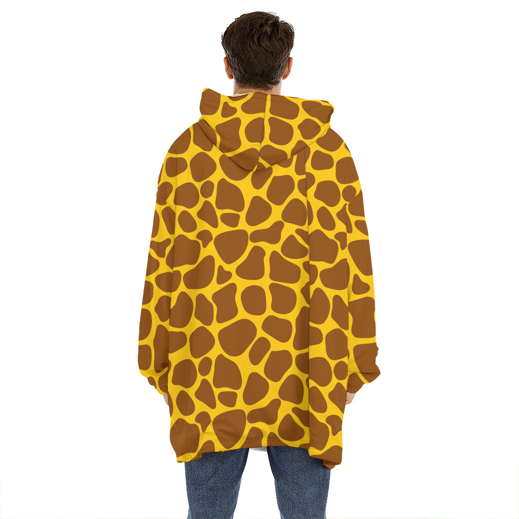 Yellow Brown Giraffe Pattern Print Hoodie Blanket