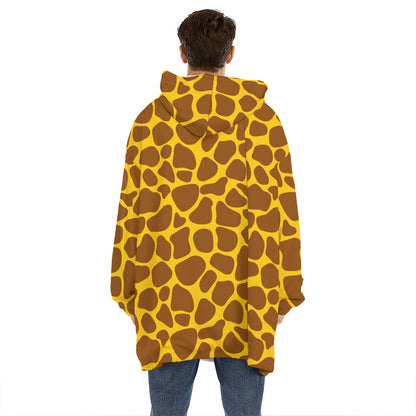 Yellow Brown Giraffe Pattern Print Hoodie Blanket
