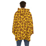 Yellow Brown Giraffe Pattern Print Hoodie Blanket
