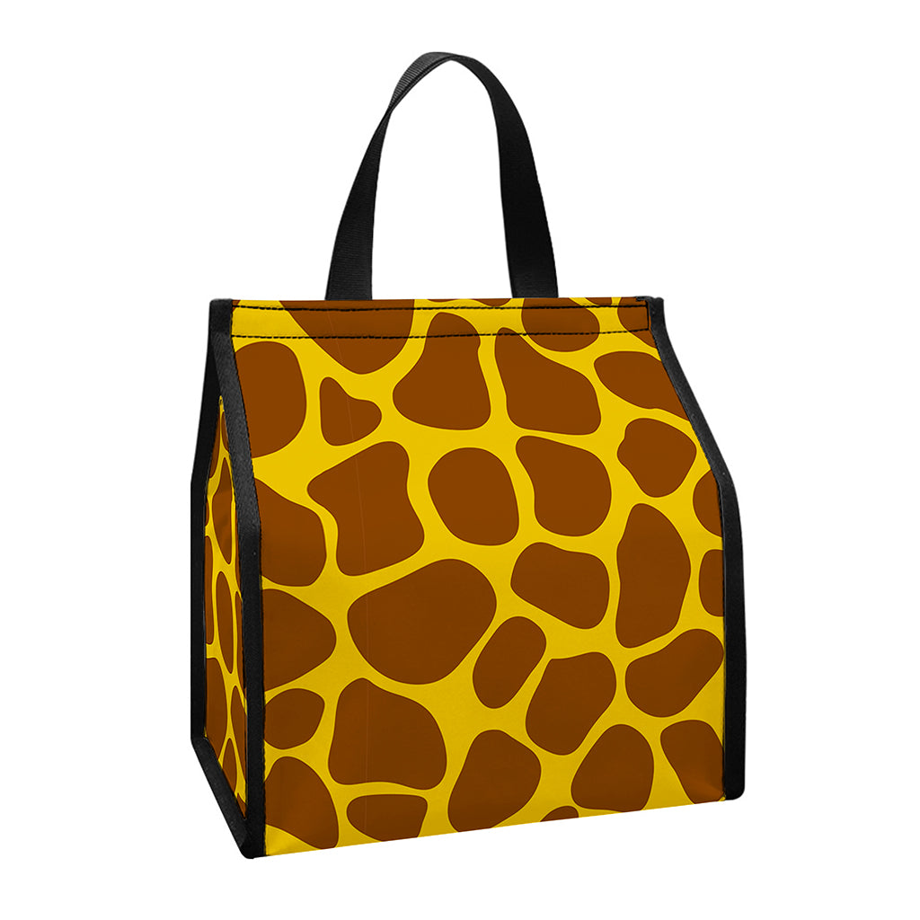 Yellow Brown Giraffe Pattern Print Insulated Lunch Tote