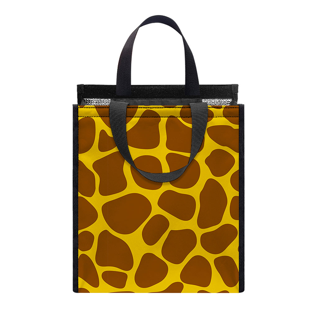 Yellow Brown Giraffe Pattern Print Insulated Lunch Tote