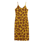 Yellow Brown Giraffe Pattern Print Jersey Midi Cami Dress