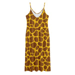 Yellow Brown Giraffe Pattern Print Jersey Midi Cami Dress