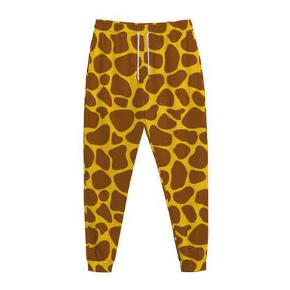 Yellow Brown Giraffe Pattern Print Jogger Pants