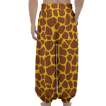 Yellow Brown Giraffe Pattern Print Lantern Pants