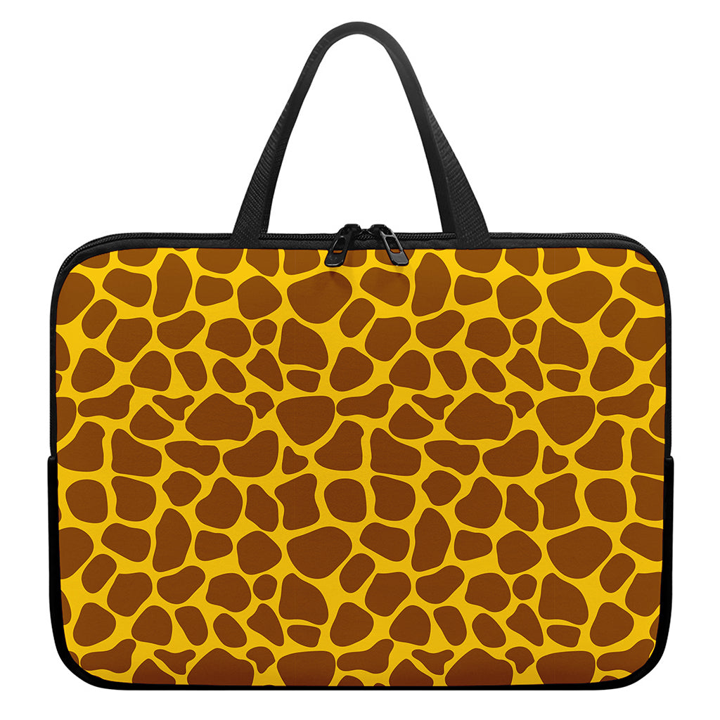 Yellow Brown Giraffe Pattern Print Laptop Sleeve With Handle