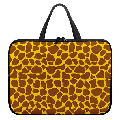 Yellow Brown Giraffe Pattern Print Laptop Sleeve With Handle