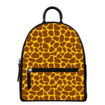 Yellow Brown Giraffe Pattern Print Leather Backpack