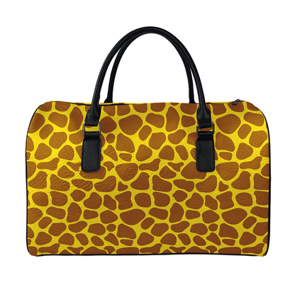 Yellow Brown Giraffe Pattern Print Leather Duffle Bag