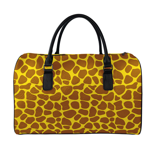 Yellow Brown Giraffe Pattern Print Leather Duffle Bag