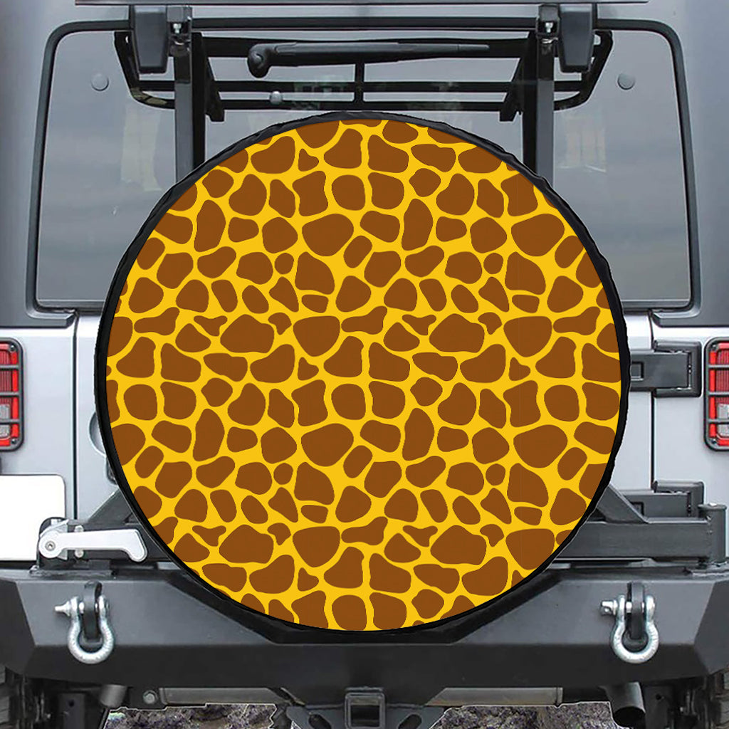 Yellow Brown Giraffe Pattern Print Leather Spare Tire Cover