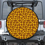 Yellow Brown Giraffe Pattern Print Leather Spare Tire Cover