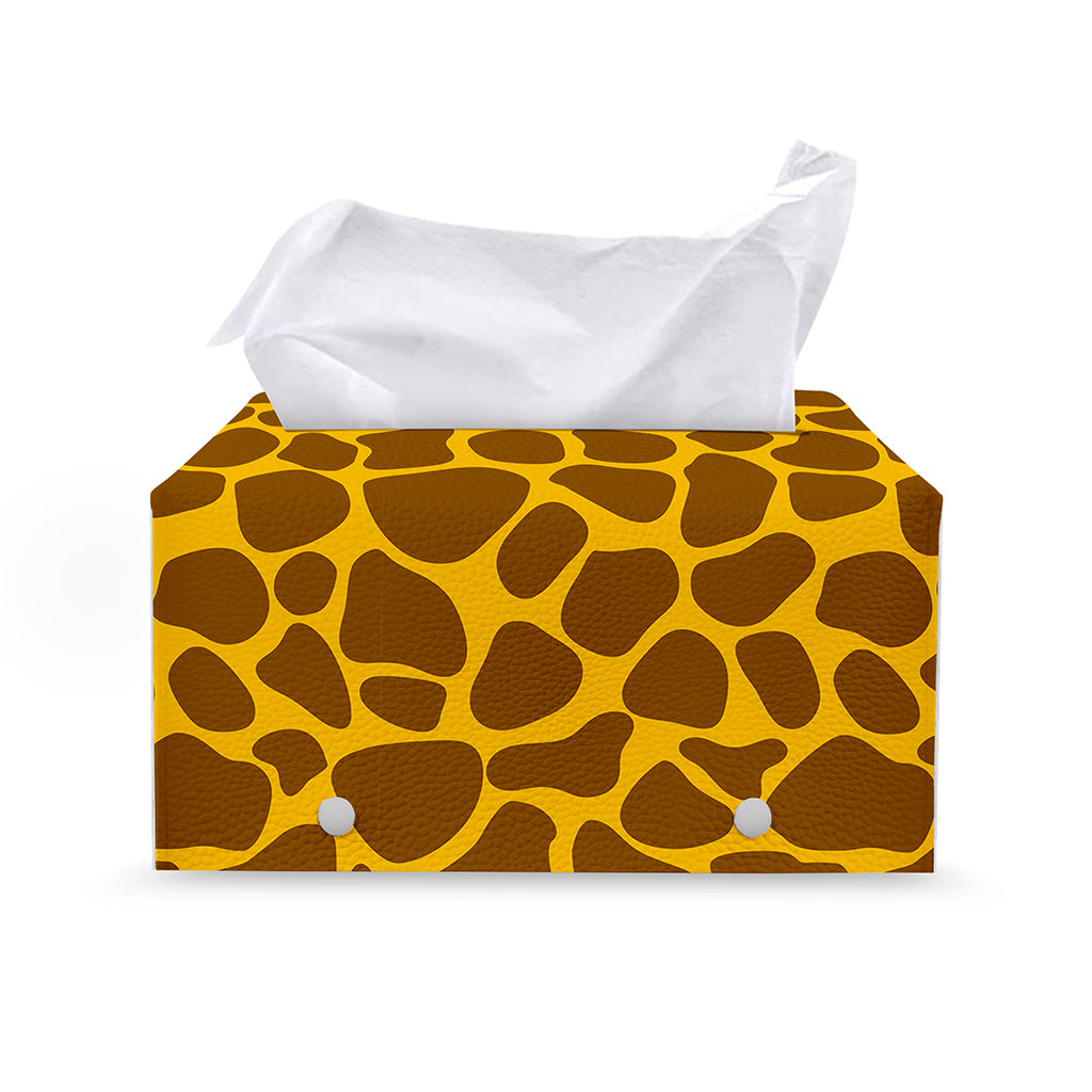 Yellow Brown Giraffe Pattern Print Leather Tissue Box Cover