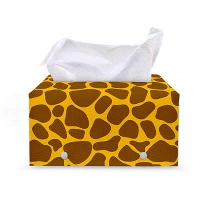 Yellow Brown Giraffe Pattern Print Leather Tissue Box Cover