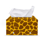 Yellow Brown Giraffe Pattern Print Leather Tissue Box Cover