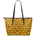 Yellow Brown Giraffe Pattern Print Leather Tote Bag With Zipper