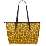 Yellow Brown Giraffe Pattern Print Leather Tote Bag