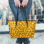 Yellow Brown Giraffe Pattern Print Leather Tote Bag