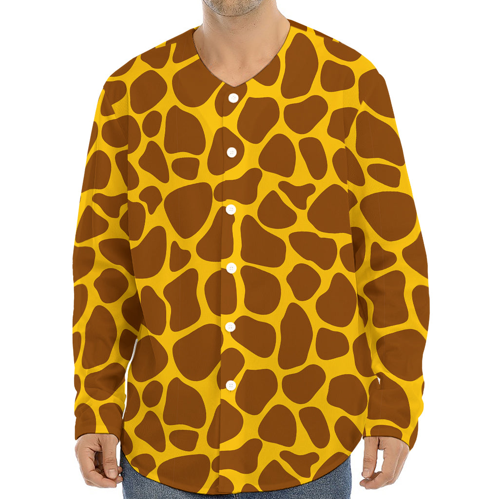 Yellow Brown Giraffe Pattern Print Long Sleeve Baseball Jersey