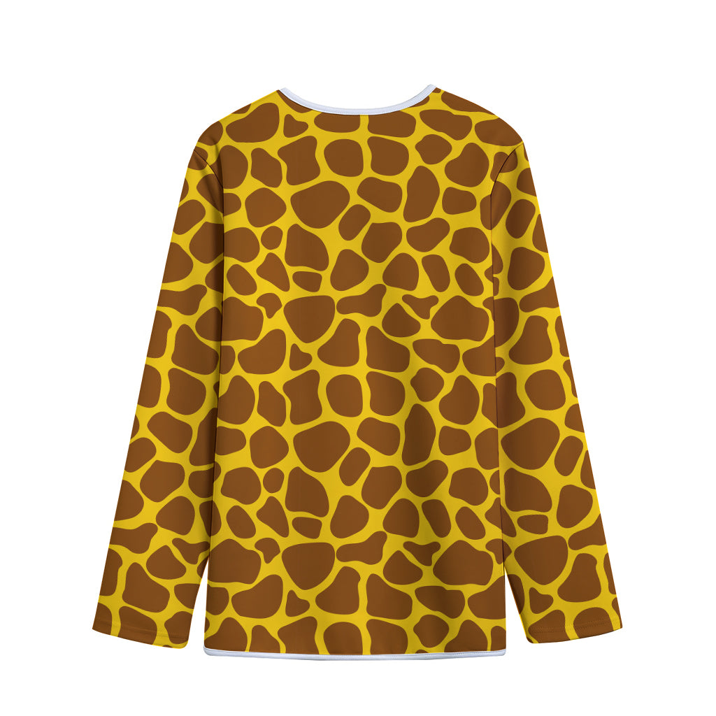 Yellow Brown Giraffe Pattern Print Long Sleeve Short Coat