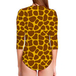 Yellow Brown Giraffe Pattern Print Long Sleeve Swimsuit