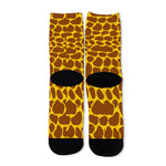 Yellow Brown Giraffe Pattern Print Long Socks