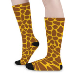 Yellow Brown Giraffe Pattern Print Long Socks