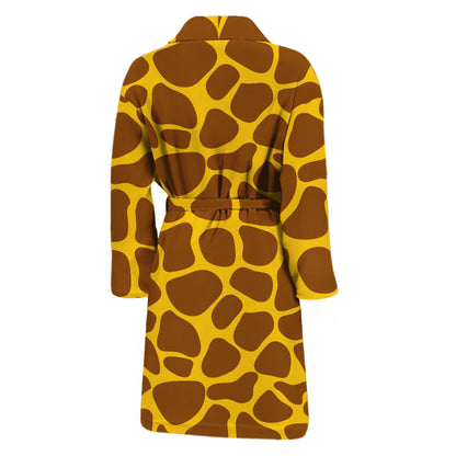 Yellow Brown Giraffe Pattern Print Men's Bathrobe
