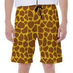 Yellow Brown Giraffe Pattern Print Men's Beach Shorts