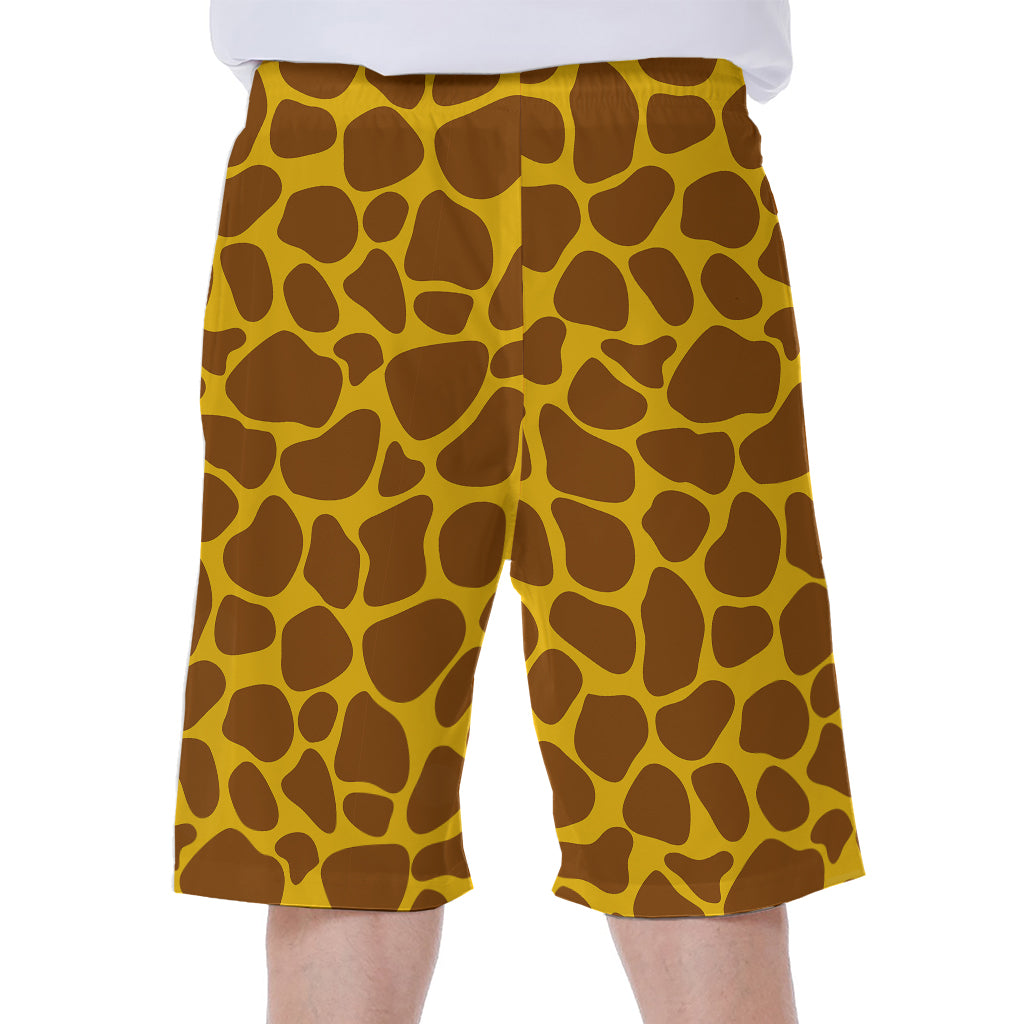 Yellow Brown Giraffe Pattern Print Men's Beach Shorts