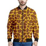 Yellow Brown Giraffe Pattern Print Men's Bomber Jacket
