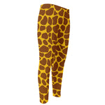 Yellow Brown Giraffe Pattern Print Men's Compression Pants